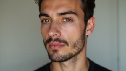 Obraz premium A stylish close-up of a man with beard styles small beard styles, offering a clean, modern aesthetic.