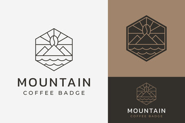 Mountain Lake Coffee Sun Emblem Badge Logo Design Branding Template