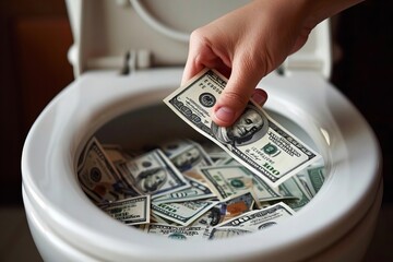 Visual Representation of Money Being Thrown into a Toilet, Symbolizing Financial Waste and Loss of Revenue