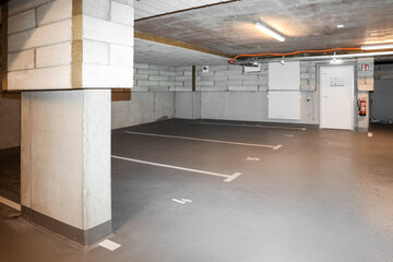 View of empty underground parking lot