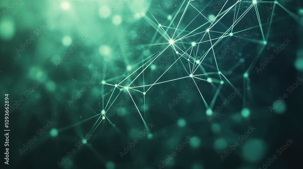Leinwandbilder abstract green digital network background with bokeh.