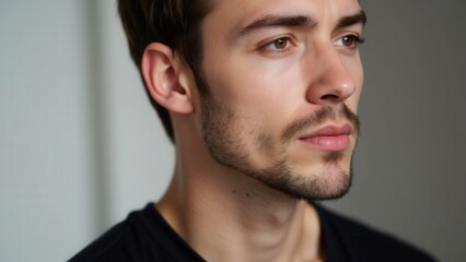 Fototapeta premium A close-up of a man with beard styles small beard styles, offering a clean and elegant finish.