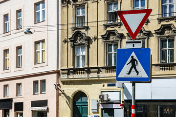 Different traffic signs in city