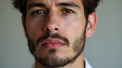 Obraz premium A man with a perfectly trimmed small beard styles, offering a minimalist and modern aesthetic.