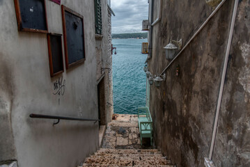 Beautifully landscaped streets and small squares in Rovinj, Istria, Croatia