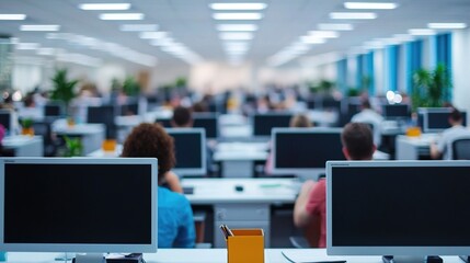 Obraz premium Busy office collaboration dynamic concept. Busy Office Environment with Employees at Work