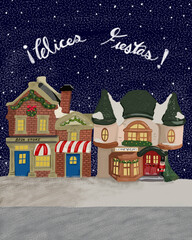 ilustracion de casitas navideñas 