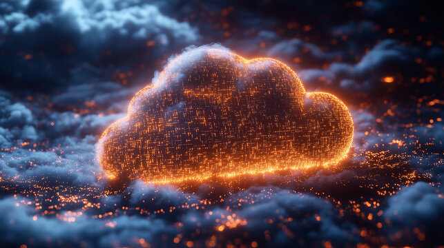 A secure cloud storage image, with glowing padlocks and binary code flowing around the floating icon