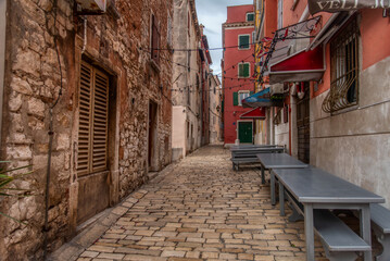 Fototapeta premium Beautifully landscaped streets and small squares in Rovinj, Istria, Croatia