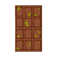 Sweet Dubai chocolate with pistachio and kataifi dough in milk chocolate. Bar of chocolate with pistachio paste filling. Vector illustration of trending pistachio chocolate bars green filling flavor