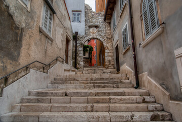 Beautifully landscaped streets and small squares in Rovinj, Istria, Croatia