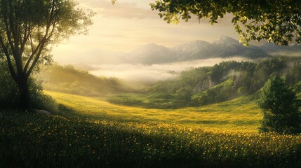 Naklejka premium Golden Meadow at Sunrise