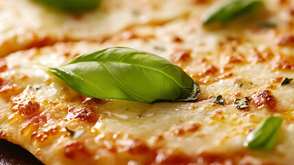 A classic margherita pizza fresh from the oven with melted mozzarella and fragrant basil leaves.