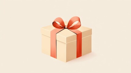 Obraz premium prezent, świąteczne opakowanie, minimalistyczny design, pastelowe kolory, czerwona kokarda, japoński minimalizm, elegancka ilustracja, białe tło, prostota, subtelne detale, święta Bożego Narodzenia, s