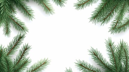 gałęzie sosny, białe tło, ilustracja wektorowa, ramka świąteczna, minimalistyczny styl, miejsce na tekst, prosty design, delikatne detale, ilustracja kartki świątecznej, bożonarodzeniowy motyw, płaska