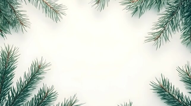 gałęzie sosny, białe tło, ilustracja wektorowa, ramka świąteczna, minimalistyczny styl, miejsce na tekst, prosty design, delikatne detale, ilustracja kartki świątecznej, bożonarodzeniowy motyw, płaska