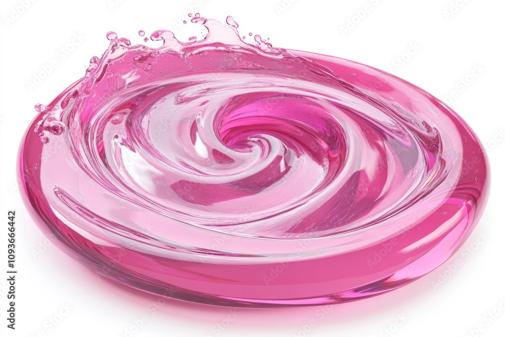 Poster A pink liquid swirling in a circular motion, creating a whirlpool effect with splashing droplets.