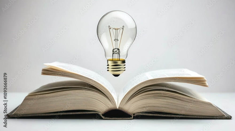 Aufkleber A light bulb hovering above an open book, representing the power of knowledge and inspiration.