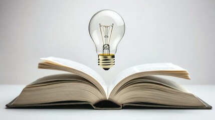 A light bulb hovering above an open book, representing the power of knowledge and inspiration.