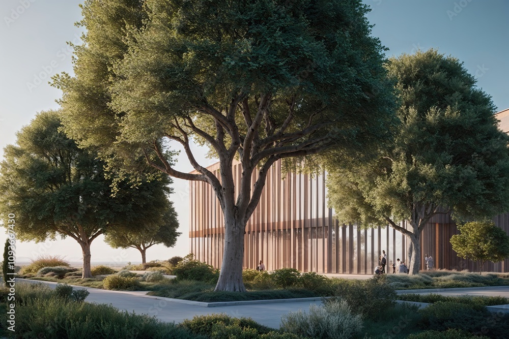 Poster 3d tree and foliage visualization for architectural imaging and digital composition