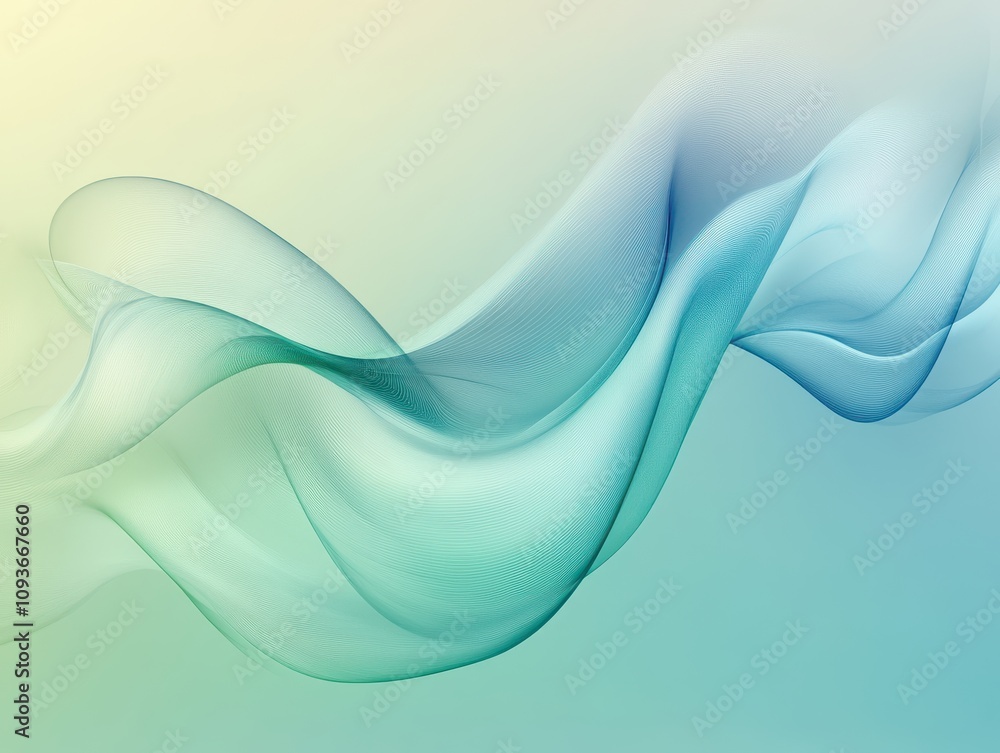 Poster abstract flowing lines in soft colors creating a serene visual effect.