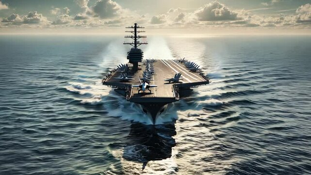 Aircraft carrier sailing on the ocean