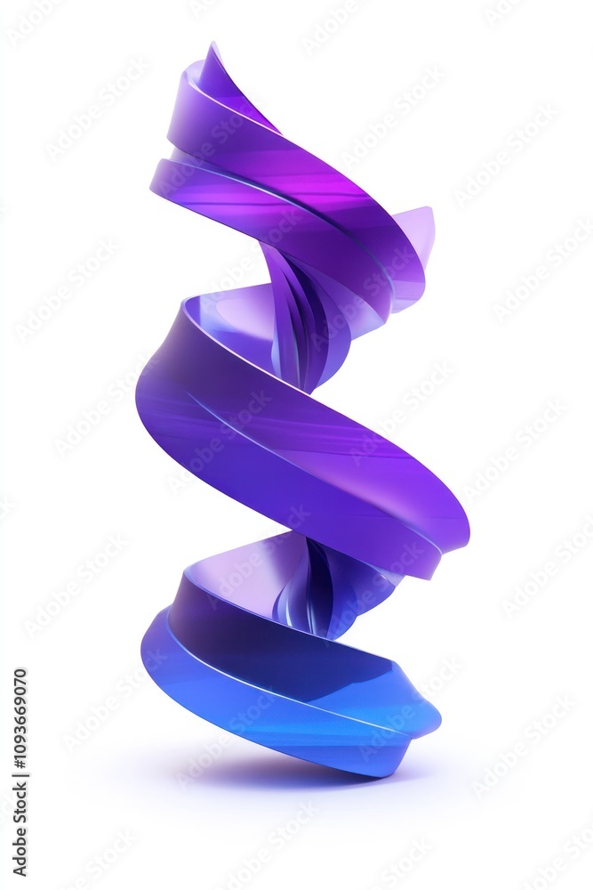 Poster a 3d rendering of a purple and blue abstract spiral shape on a white background.