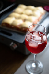 glass of wine with ice