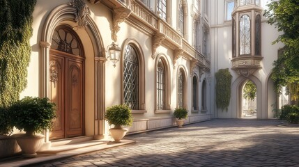 Sunlit Courtyard of an Elegant Mansion