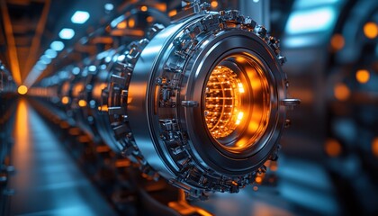Fototapeta premium Close-up of a Futuristic Metal Object with Glowing Orange Interior