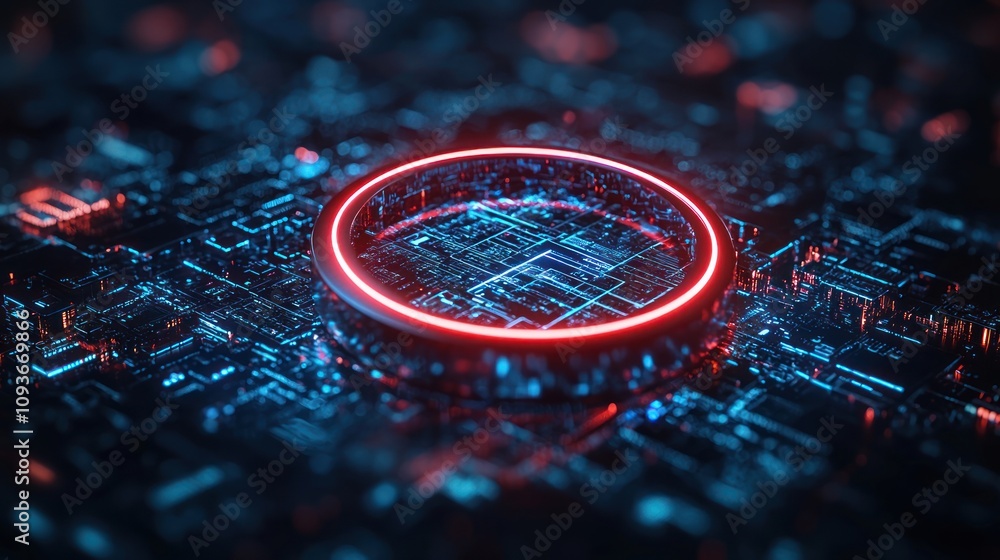 Aufkleber red neon circle surrounding a futuristic circuit board