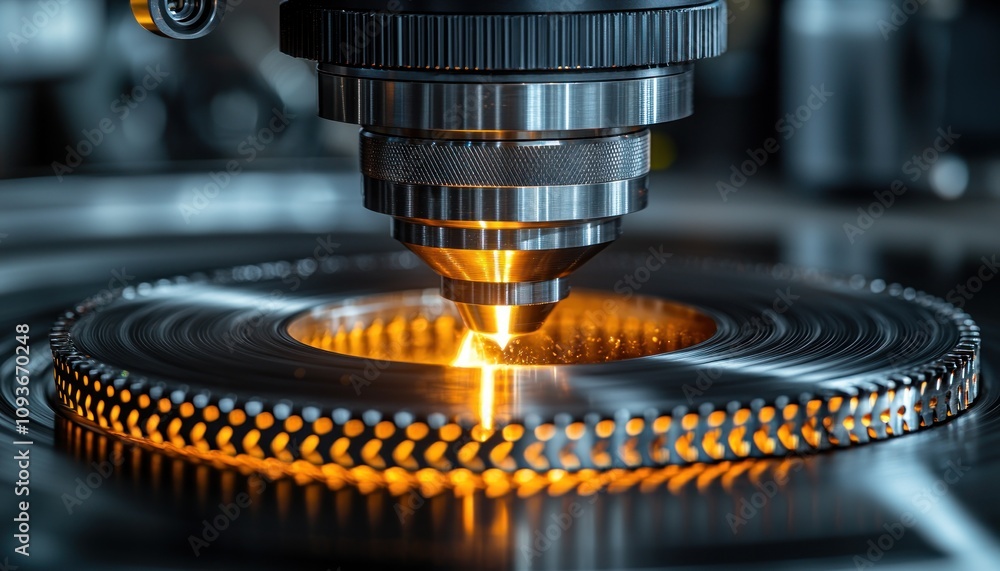 Poster close-up of a metalworking machine with sparks flying