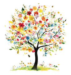 Colorful floral tree illustration