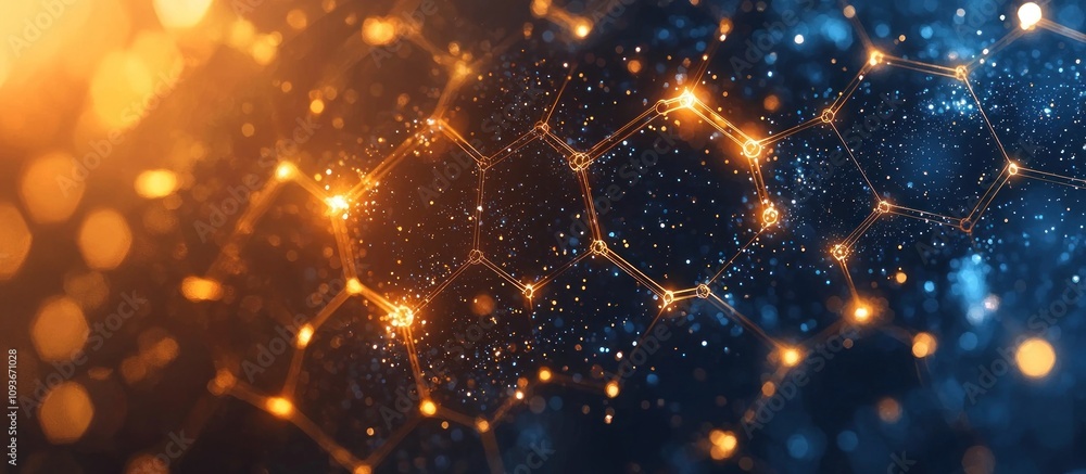 Poster abstract network of glowing lines and blurred lights