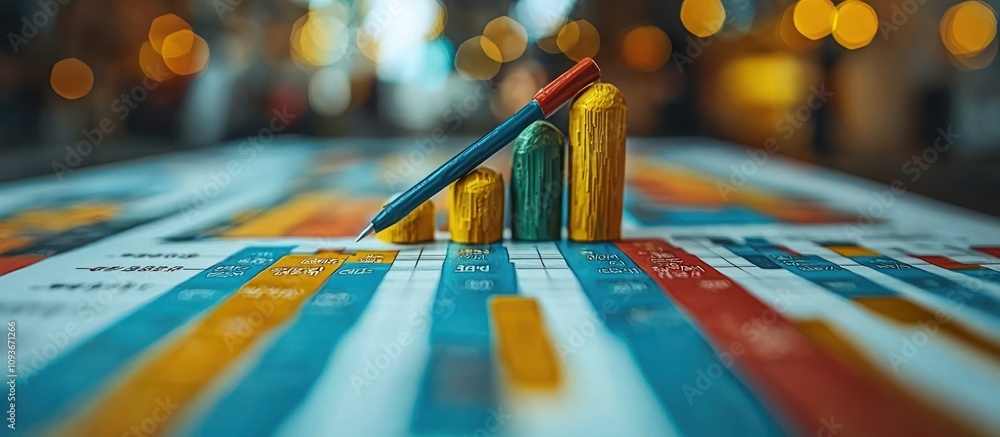 Poster A Pencil Pointing Upwards on a Bar Graph with a Blurred Background