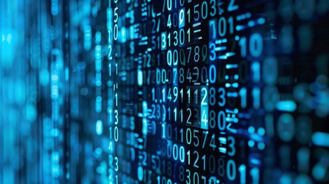 Digital binary code matrix background - 3D rendering of a scientific technology data binary code network conveying connectivity, complexity and data flood of modern digital age