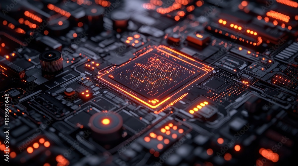 Aufkleber close-up of a glowing computer chip circuit board