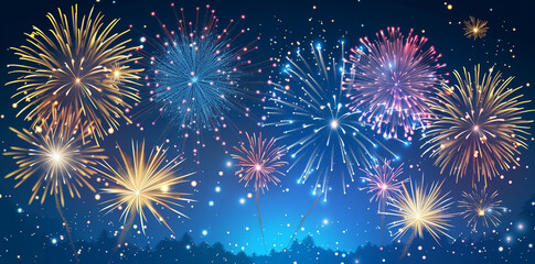 Naklejka premium Dramatic Fireworks Display on a Clear Dark Sky