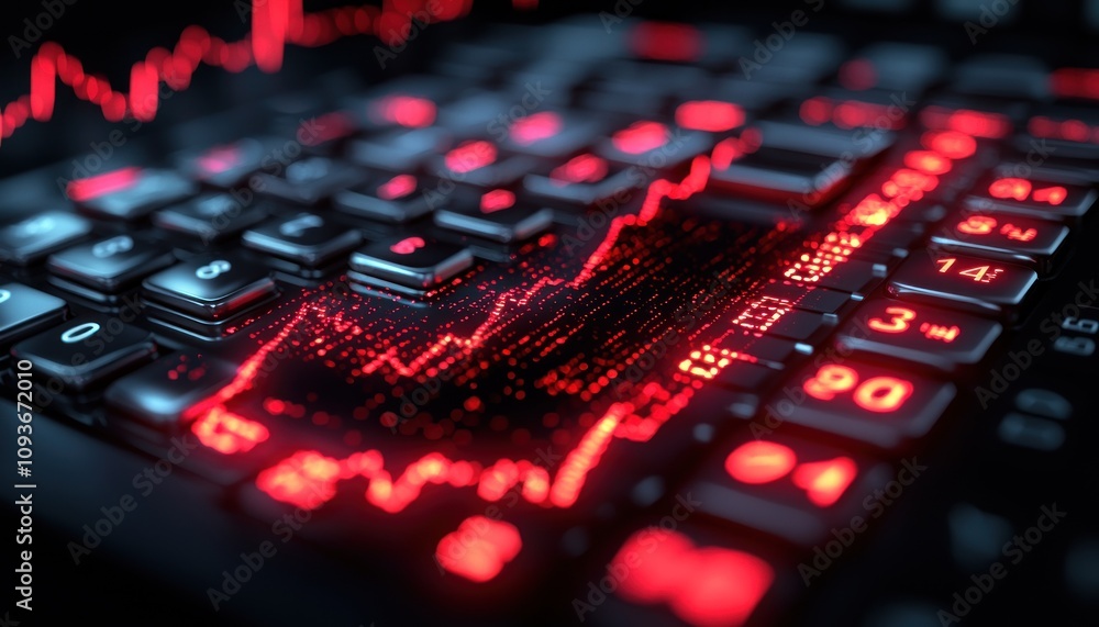 Aufkleber red stock market graph displayed on a black keyboard