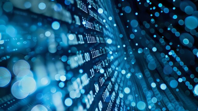 Digital binary code matrix background - 3D rendering of a scientific technology data binary code network conveying connectivity, complexity and data flood of modern digital age