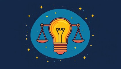 Fototapeta premium Lightbulb with Scales as Symbol of Balance and Ideas