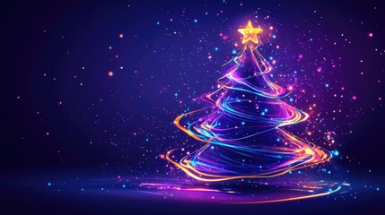 Abstract christmas tree with colorful swirling shapes for festive holiday design