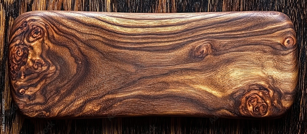 Poster a close-up of a wooden cutting board with intricate grain patterns