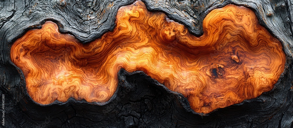 Aufkleber burned tree trunk with exposed inner wood grain