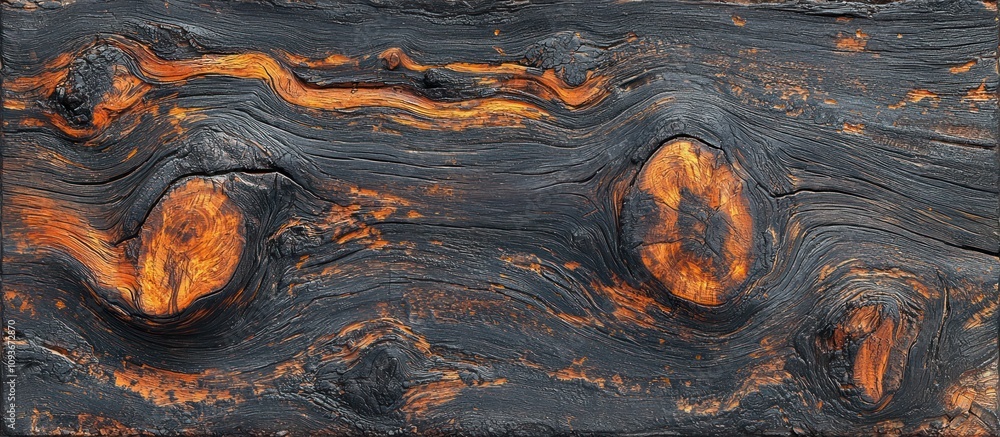 Poster a close-up of a dark wooden surface with knots and grain patterns