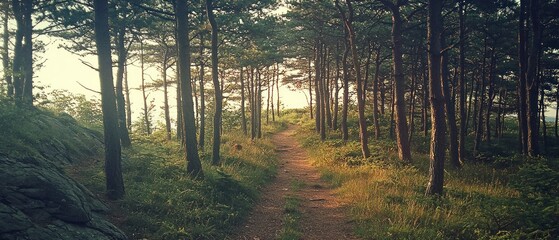 Obraz premium A Winding Path Through a Dense Forest of Tall Trees