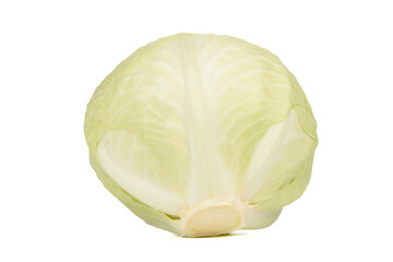 Close-up of a ripe head of cabbage on a white background.