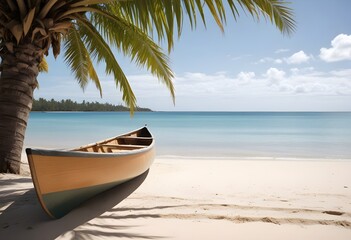 Fototapeta premium a wooden boat on the beach near palm trees