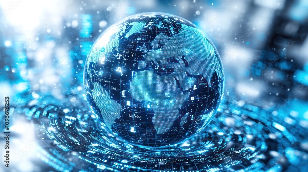 Poster A Digital Globe Representing Global Connectivity and Data Flow