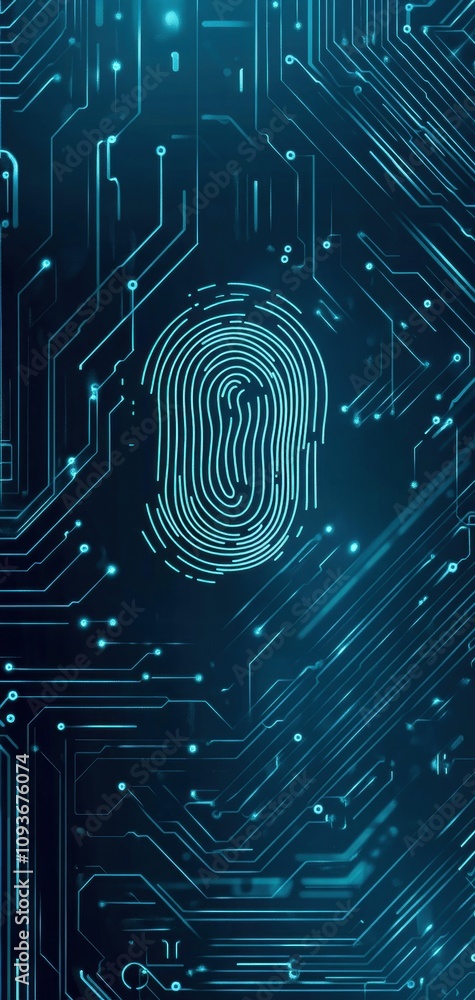 Aufkleber futuristic cybernetic backdrop in teal blue with fingerprint design and circuits. generative ai